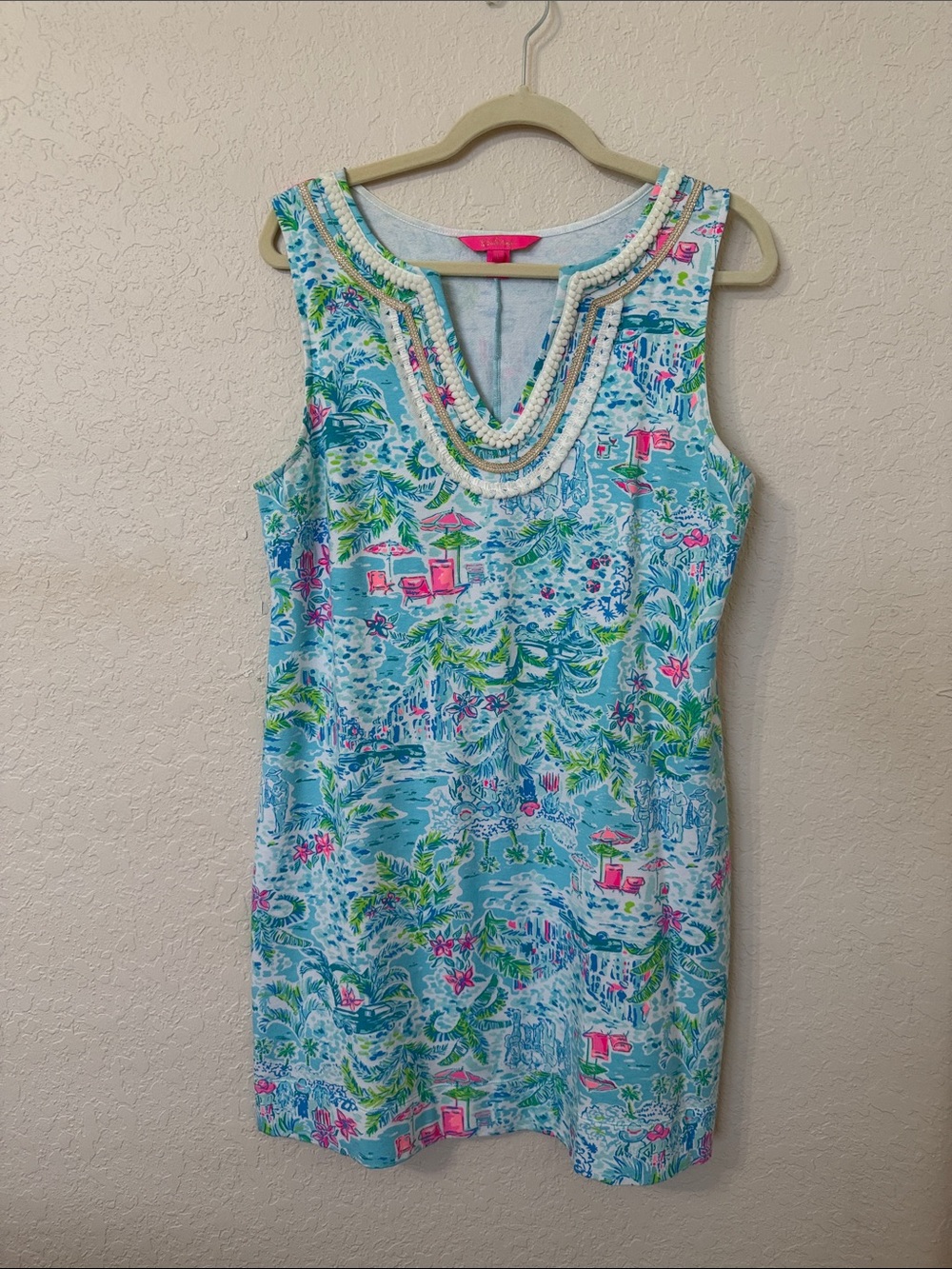 Lilly Pulitzer Pink-Accented Aqua Tropical Shift Dress